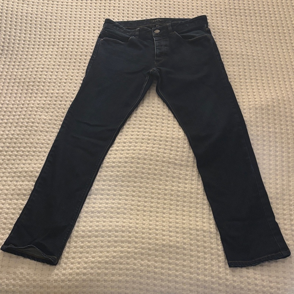 Theory Women's  Straight Leg 5 Button Front  Dark Blue Jeans SZ 32
